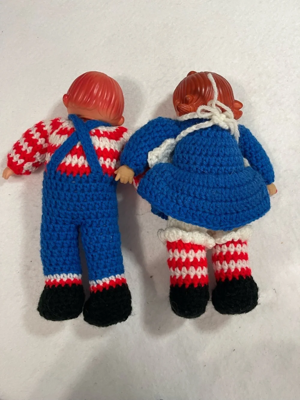 Handmade‎ Blue & Red Crochet Doll with plastic head and hands